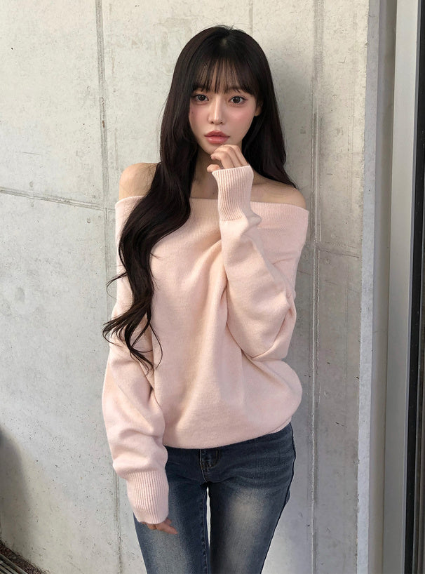 Off-Shoulder Loose Knit Top 露肩寬鬆針織上衣 [th084] 7