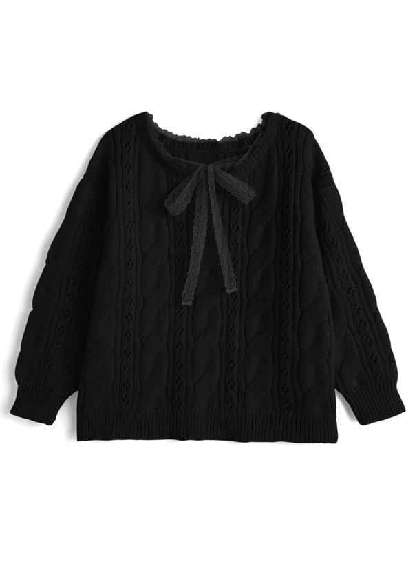GRL th090 Multiway Lace Ribbon Cable Knit Top 多穿法蕾絲繫帶麻花針織上衣 4