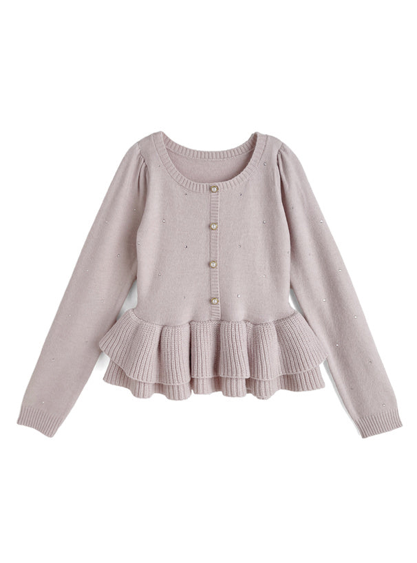 Rhinestone Double Ruffle Knit Top 水鑽雙層荷葉襬針織上衣 [tu2261] — 1