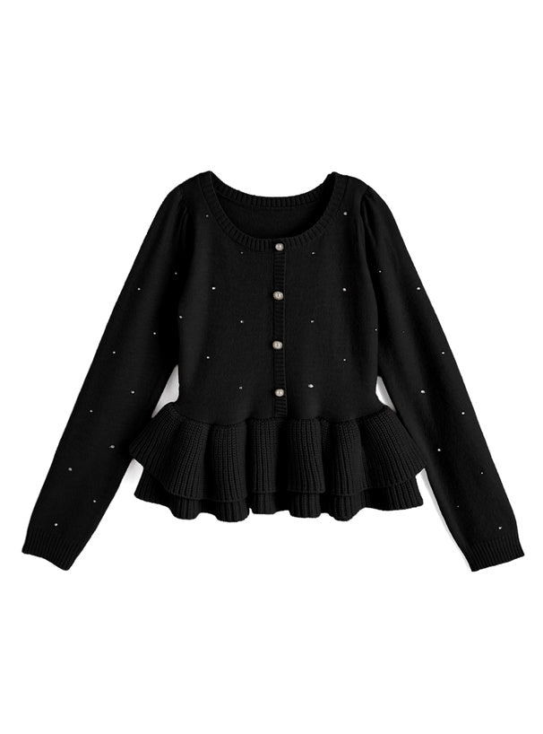 Rhinestone Double Ruffle Knit Top 水鑽雙層荷葉襬針織上衣 [tu2261] — 5