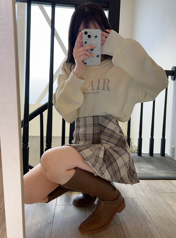 GRL check tweed box-pleated mini skirt [tu963], view 3 格紋粗花呢箱褶迷你裙
