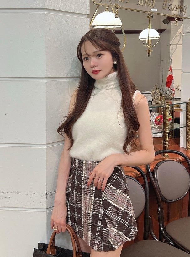 GRL check tweed box-pleated mini skirt [tu963], view 6 格紋粗花呢箱褶迷你裙
