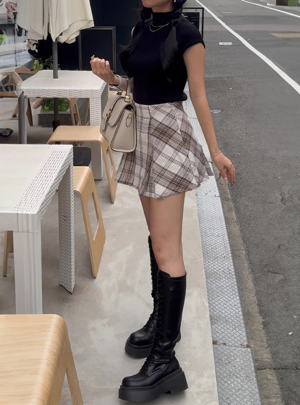 GRL check tweed box-pleated mini skirt [tu963], view 8 格紋粗花呢箱褶迷你裙