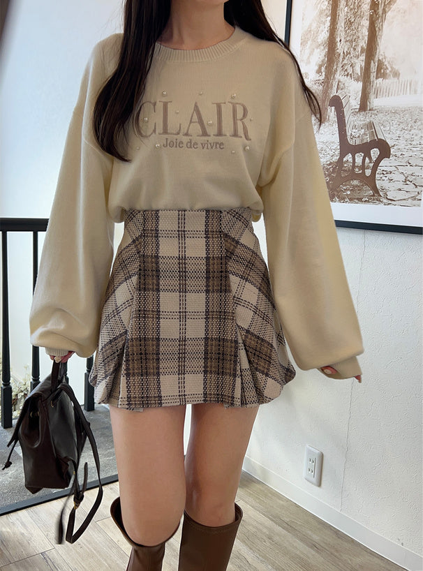 GRL check tweed box-pleated mini skirt [tu963], view 10 格紋粗花呢箱褶迷你裙