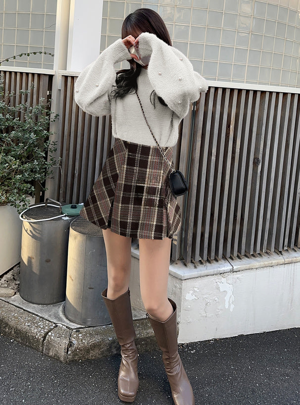 GRL check tweed box-pleated mini skirt [tu963], view 11 格紋粗花呢箱褶迷你裙