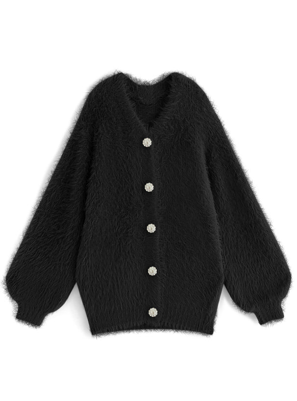 Jewel-Button Shaggy Knit Cardigan 寶石造型鈕扣毛絨針織開襟衫 [ws71] — image 4