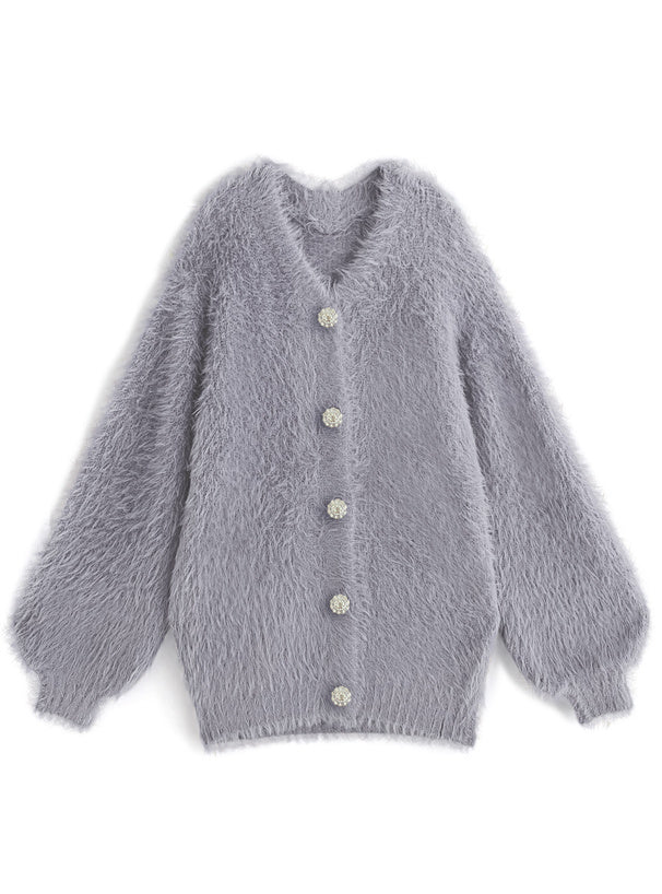 Jewel-Button Shaggy Knit Cardigan 寶石造型鈕扣毛絨針織開襟衫 [ws71] — image 5