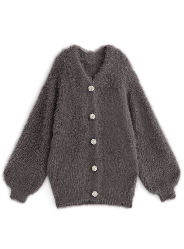 Jewel-Button Shaggy Knit Cardigan 寶石造型鈕扣毛絨針織開襟衫 [ws71] — image 7