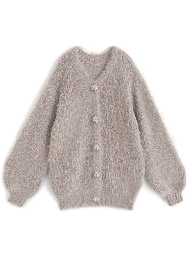Jewel-Button Shaggy Knit Cardigan 寶石造型鈕扣毛絨針織開襟衫 [ws71] — image 8