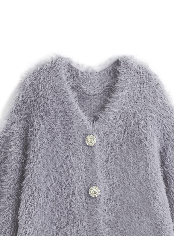 Jewel-Button Shaggy Knit Cardigan 寶石造型鈕扣毛絨針織開襟衫 [ws71] — image 15