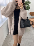 Jewel-Button Shaggy Knit Cardigan 寶石造型鈕扣毛絨針織開襟衫 [ws71] — image 2