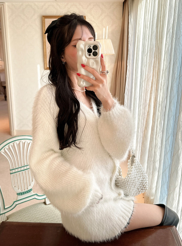 Jewel-Button Shaggy Knit Cardigan 寶石造型鈕扣毛絨針織開襟衫 [ws71] — image 3