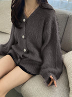 Jewel-Button Shaggy Knit Cardigan 寶石造型鈕扣毛絨針織開襟衫 [ws71] — image 12
