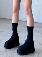 Platform Knit Mid-Calf Boots Black 黑色 – view 3