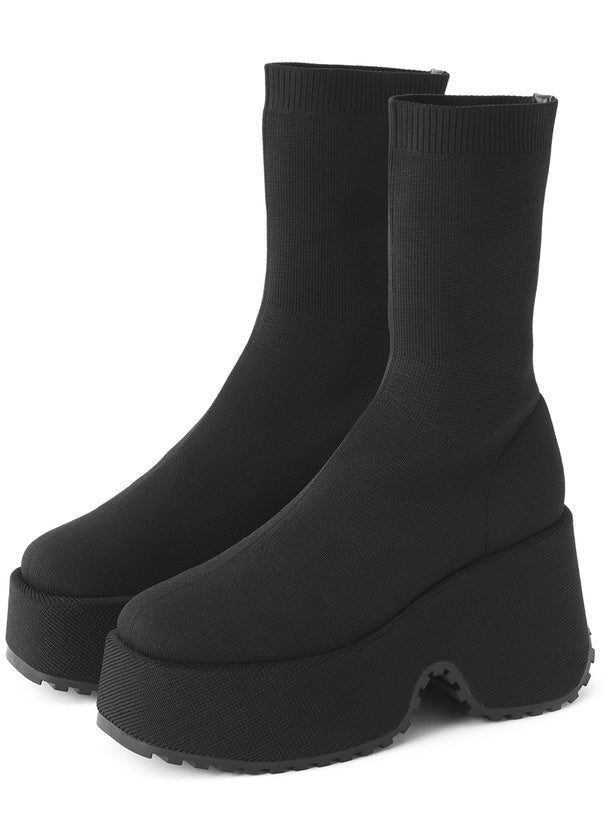Platform Knit Mid-Calf Boots Black 黑色 – view 4