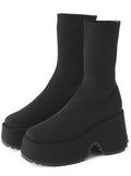 Platform Knit Mid-Calf Boots Black 黑色 – view 4