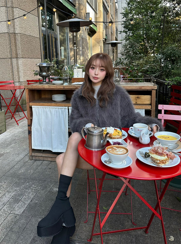 Platform Knit Mid-Calf Boots Black 黑色 – view 6