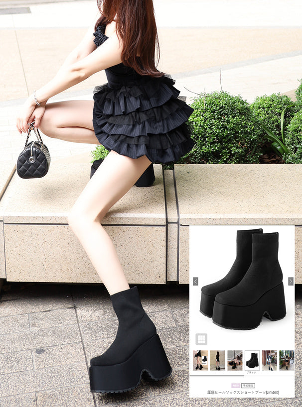 GRL platform heel sock ankle boots Black 黑色 1