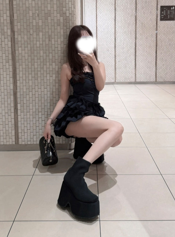 GRL platform heel sock ankle boots Black 黑色 9