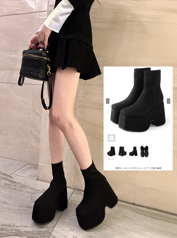 GRL platform heel sock ankle boots Black 黑色 10